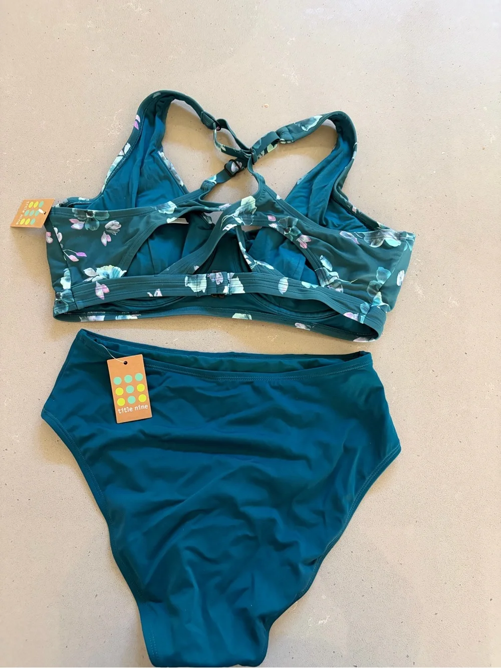 Title Nine Teal Floral Bikini Set- 36DD and Medium - Picture 2 of 2